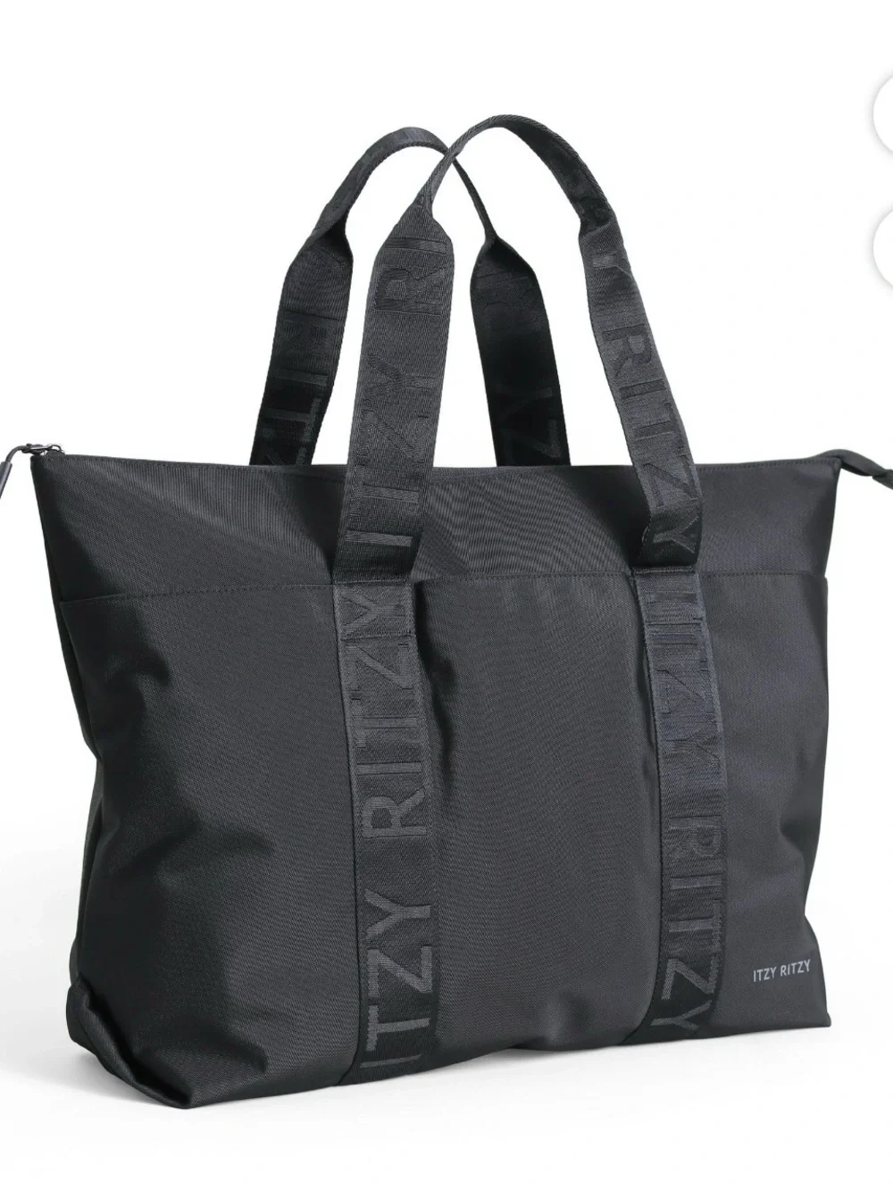 Itzy Ritzy Black Branded Strap Canvas Tote